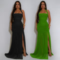 C7398 cross-border   fashion women's summer mesh sexy slit solid color dress