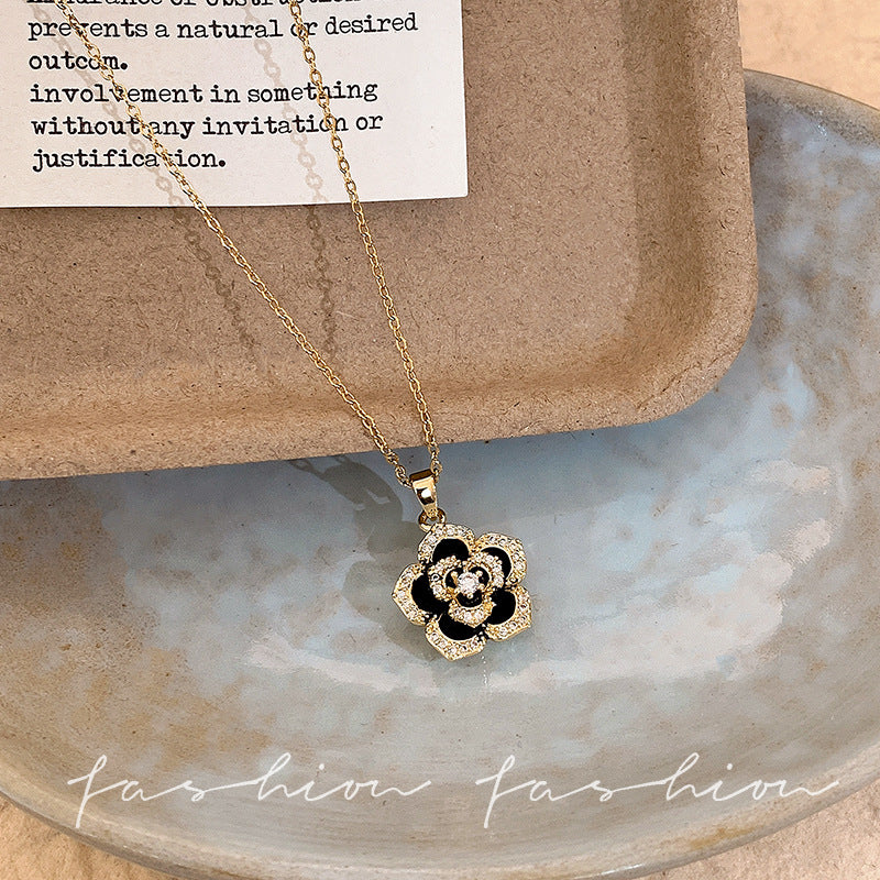 Sense of designniche style black camellia necklace female clavicle chain springnew arrivalinscasualelegant necklace accessories