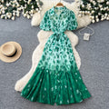 K-style lapel leopard print dress women's summer puff sleeves waist tie back a-line skirt elegant shirt skirt