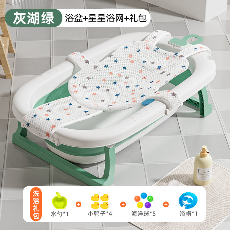 Large collapsible baby bathtub - portable baby bathtub for home use - infant and toddler bath seat - plastic newborn and children's bath supplies