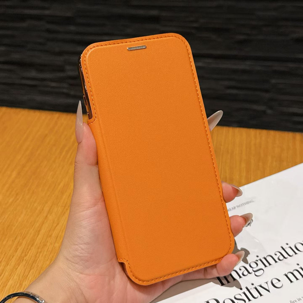 Premium gold shield magnetic leather case for iphone 17 pro max, apple 16 flip cover, full coverage, drop protection