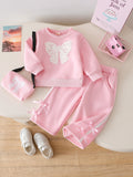 cross-border hot seller: autumn new bowknot sweatshirt crewneck set - three-piece outfit with pants and matching bag