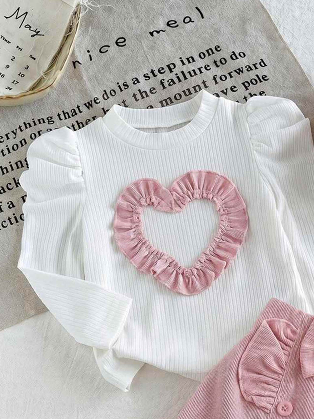 new cross-border girls' fashion set: european & american style princess sleeve heart print top + corduroy skirt, infant/toddler two-piece outfit