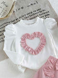 new cross-border girls' fashion set: european & american style princess sleeve heart print top + corduroy skirt, infant/toddler two-piece outfit