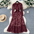 Frenchniche styleaccessible luxury socialiteclassy sense hook flower lacedress women's autum waist slimming lookelegant dress