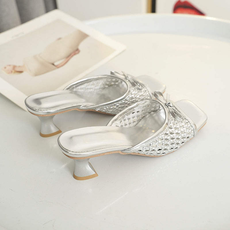 Square toe resort style woven cut out sandals for women easiest for matchbows flip-flops open toe square toe high heels
