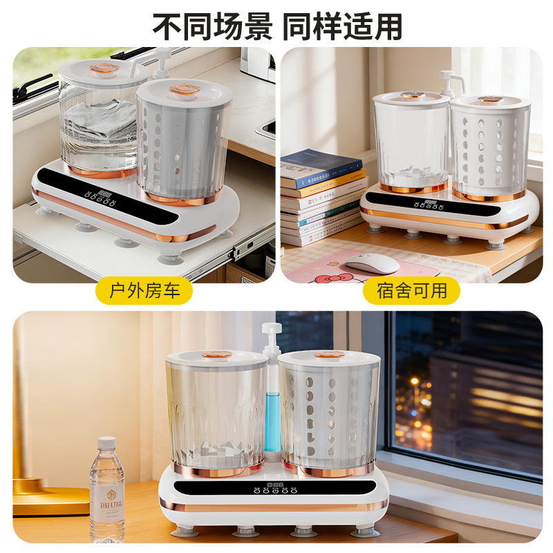 New arrival double cup washing and elution all-in-oneintimates washing machine mini underwear special washing machine for socks fully automatic small cleaning