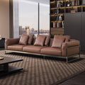 Retro industrial style down leather sofa living room simple straight row italian accessible luxury leather sofa carbon stainless steel frame
