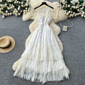 Vacation style lace lace suspender sexybacklessdress women's summer waist slimming look cake skirt elegant long skirt