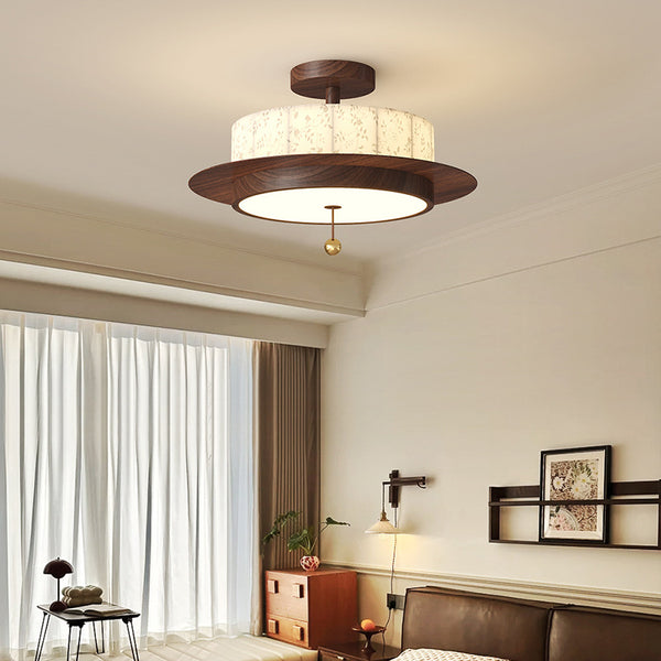 Medieval printed fabric master bedroom ceiling chandelier 2025 new Song style retro walnut pattern study room