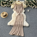 Niche styleretrocut out hook flower off-shoulder suspender knitting shirttopstwo-piece set women's easiest for match medium long skirt