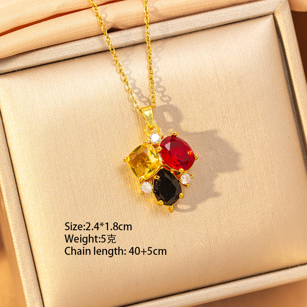 【titanium steel】copper inlaid zircon light luxury new style ruby necklace women's high-end fashion versatile elegant sweater chain jewelry