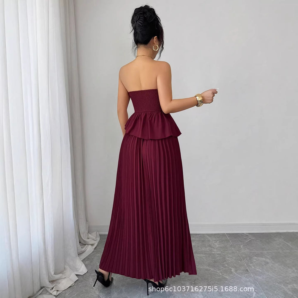 European and american cross-border women's  new bandeau maxi dress