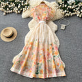 French country style printed sleeveless dress - women's new summer high-waisted slimming a-line maxi dress - elegant commute dress