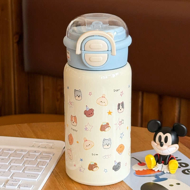 Cartoon blow dog thermos cup 316 stainless steel kids water cup cute good looks straw cup water kettle wholesale