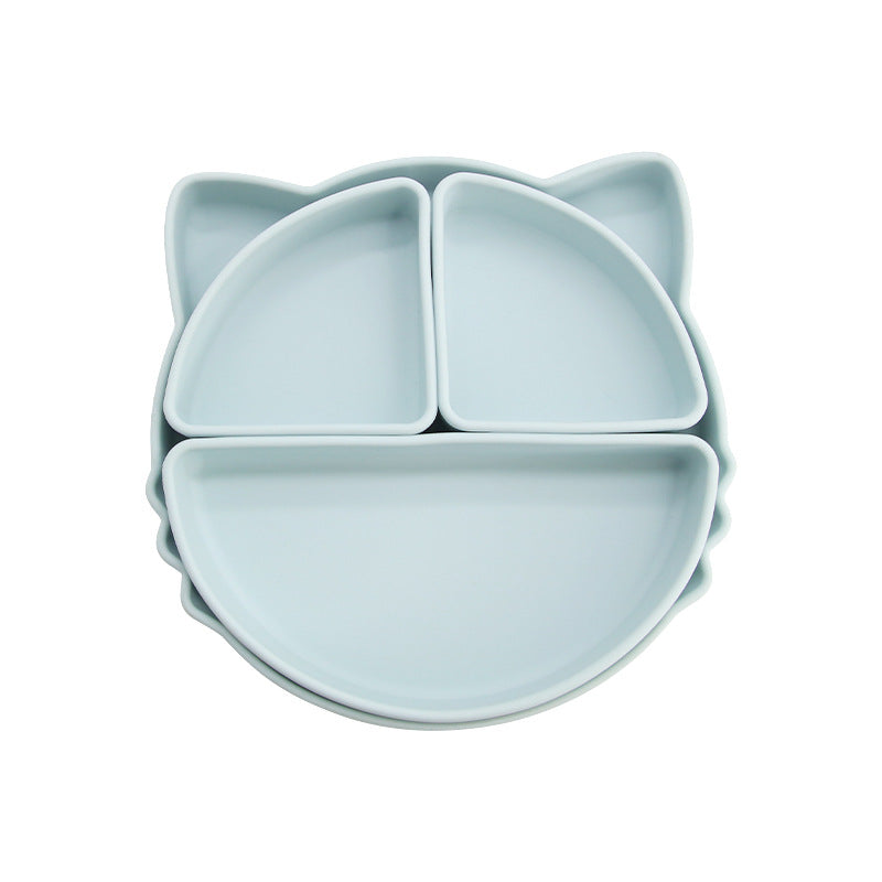 Children's silicone grid plate set cat rabbit bear cute wind portable tableware baby complementary food training bowl set