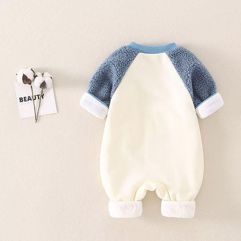 Baby pure cottonfleece-linedthickenedautumn winter onesie for going out and holding clothes for toddlers, cute super cute khakifashion crawling clothes