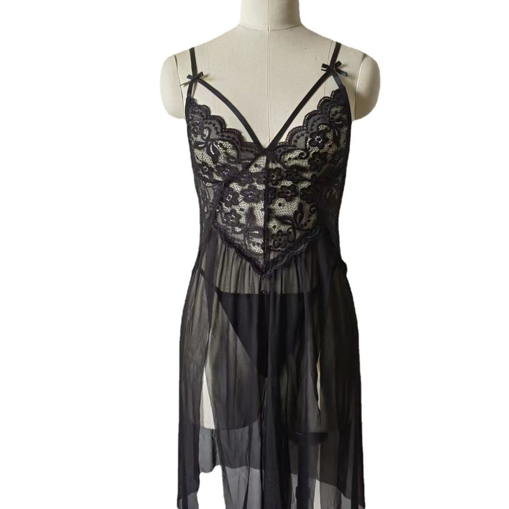 fashion sexyintimates wholesale women's sexylace mesh patchwork suspender slit thin long skirt nightgown