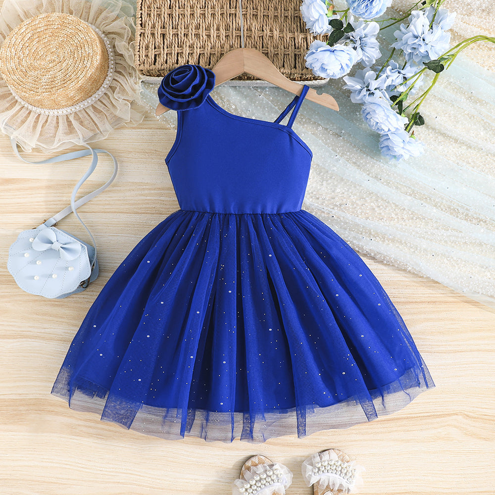 exclusive: 3d floral mesh one-shoulder dress