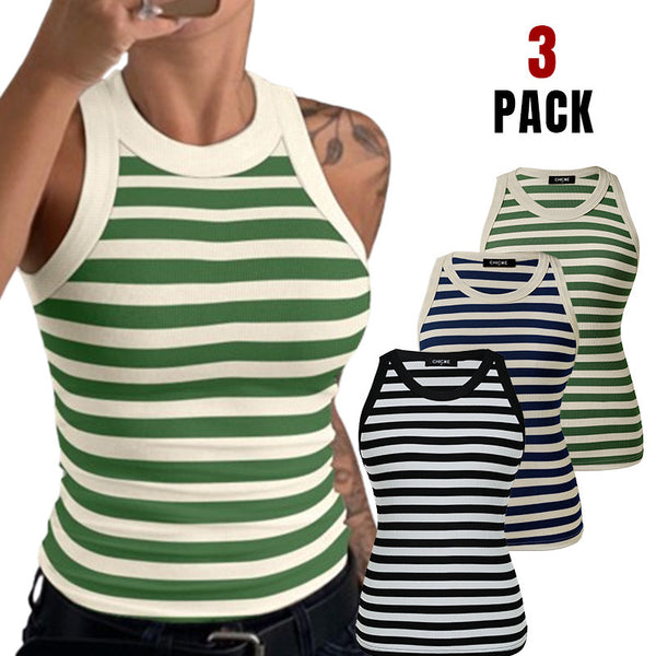 3MJ043300A2  popular, European and American striped pit strip sleeveless top vest (three-piece combination)