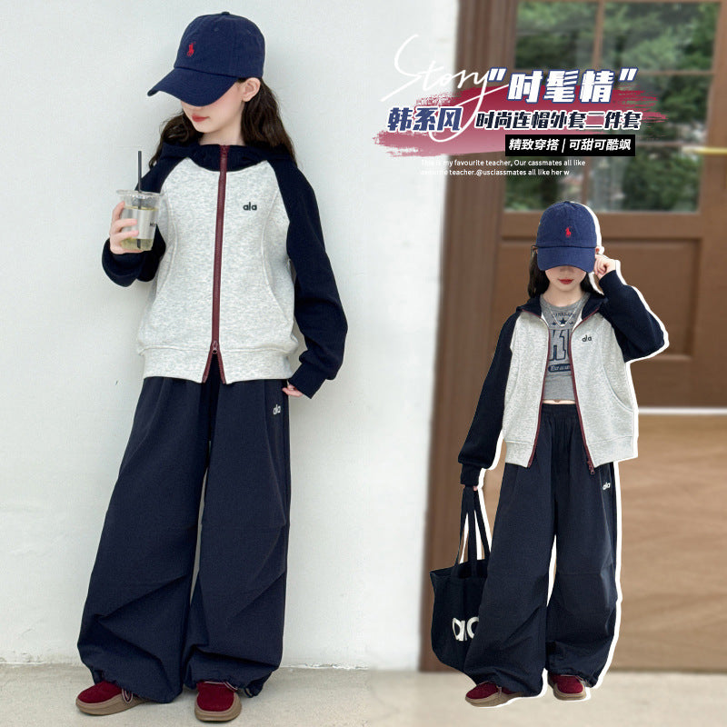 Student casual middle and big children's autumn suitnew arrivalk-stylegirlfashionable two-piece setfashionloose pants