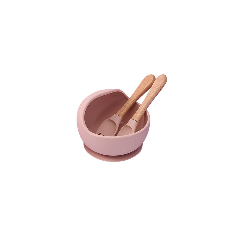 Food grade silicone tableware bowl Suction cup type baby bowl Supplementary food learning to eat Solid color silicone set Baby feeding bowl