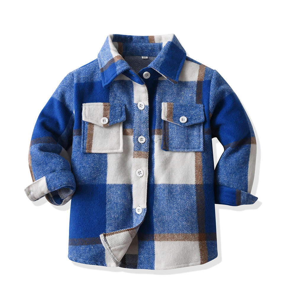 New plaid shirt for boys and girls - autumn/winter outerwear - spring/autumn boys' lapel open collar children's shirt