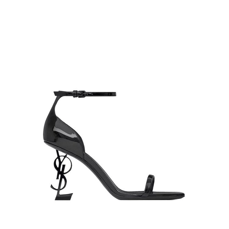European and american solid color ankle strap heeled sandals women's square toe buckle party letter heel high heels