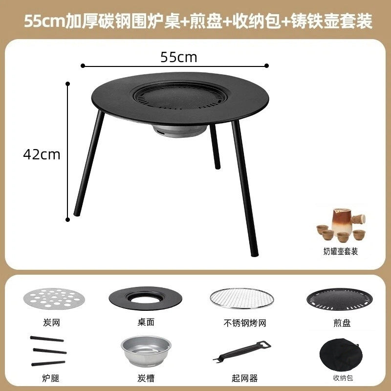 Outdoor bbq grill & tea brewing set - portable, detachable, smokeless patio bbq table - electric & charcoal dual-use grill