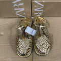 Za2025 new retro round toe flat roman sandals - woven, hollow-out, single strap buckle, fashionable closed-toe sandals