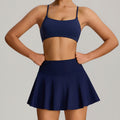 Amazon's new fashion tape yoga sports suit women's outdoor badminton fitness wear flap pocket pants tennis skirt suit