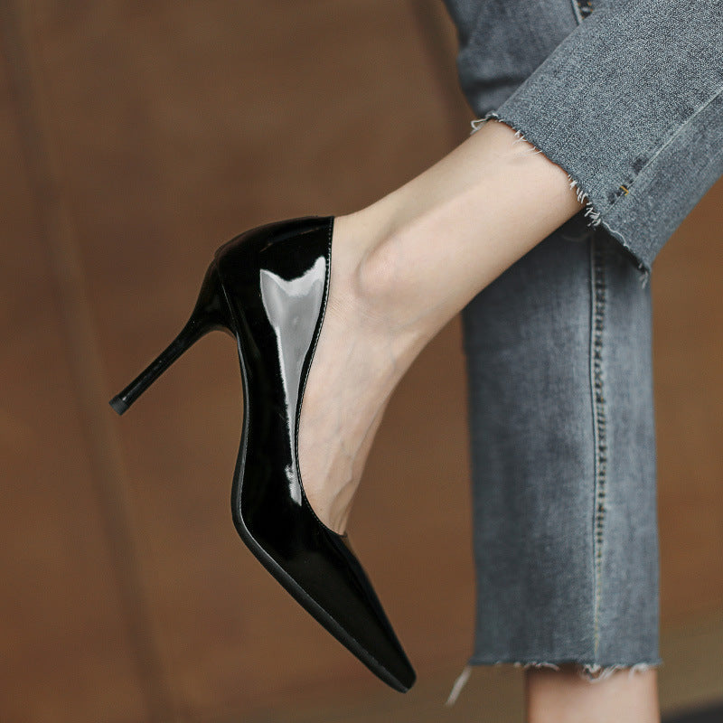 Nude stiletto heels - 2024 new spring/autumn collection - patent leather french pointed toe flats - versatile professional style women's shoes