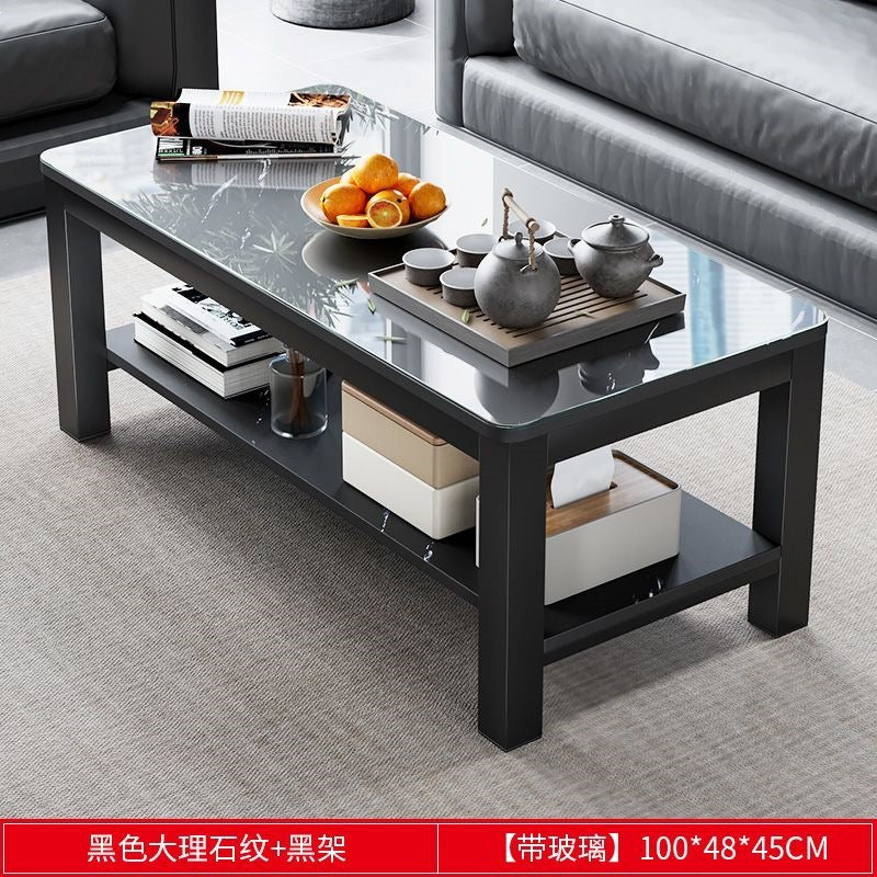 Living room coffee table for home office tempered glass tea table casual italian small apartment double-layer rectangular tea table