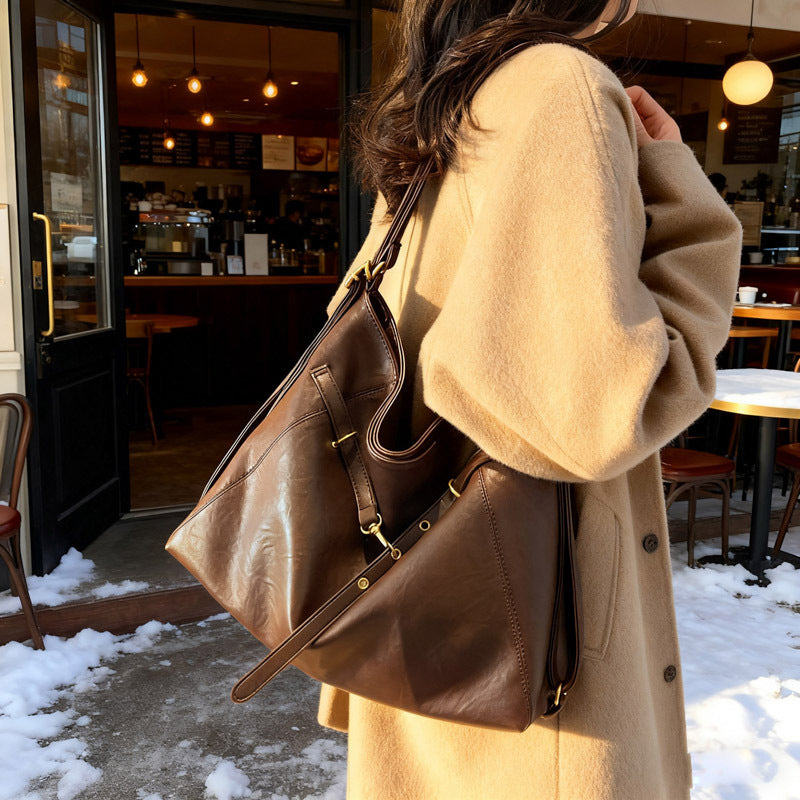 Retro tote bag women's large capacity 2025 new autumn and winter casual shoulder crossbody bag multifunctional backpack