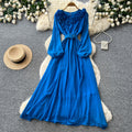 Vintage chic lantern sleeve v-neck lace patchwork dress - women's summer korean style slimming a-line maxi dress