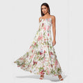 spring/summer european and american independent website  new arrival: fresh and chic printed maxi swing dress with spaghetti straps