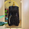 independent station european and american women's clothing pure colorfashionlong sleeves beaded hip dress wholesale