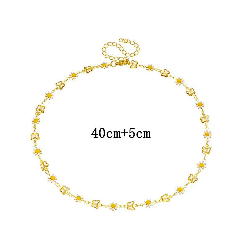 European and american cross-border fashion butterfly daisy necklace - unique gold daisy butterfly necklace, perfect for any occasion
