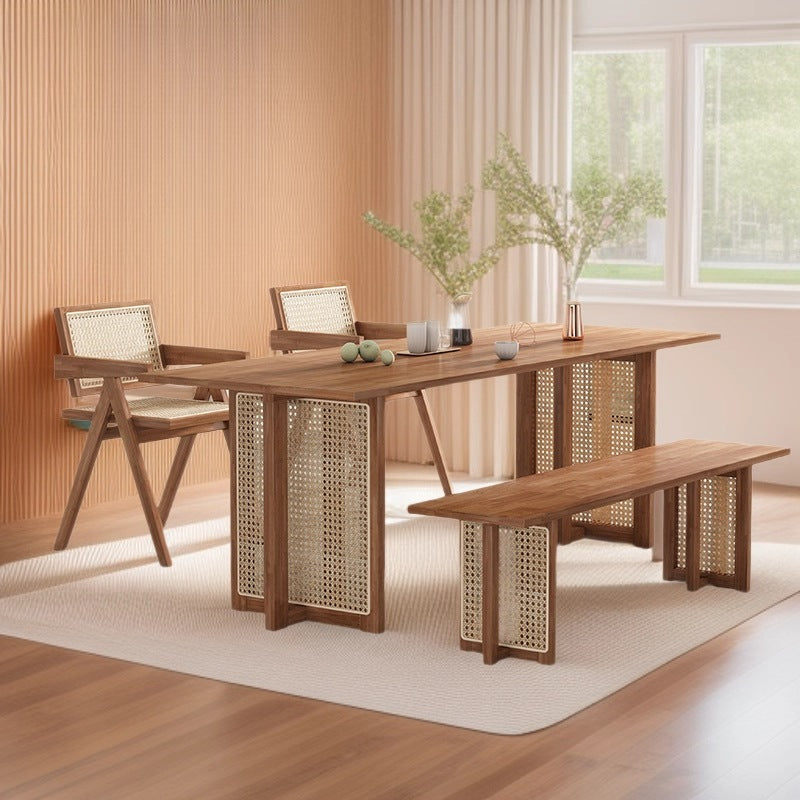 Nordic solid wood rattan dining table and chair set - compact, minimalist design for home, restaurant, or b&b - rectangular dining table