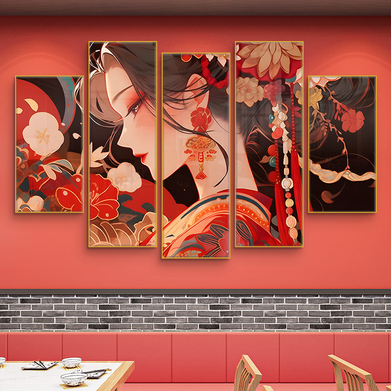Guochaofeng wall decoration painting Hot pot restaurant hotel box background wall mural Peking Opera Huadan face painting