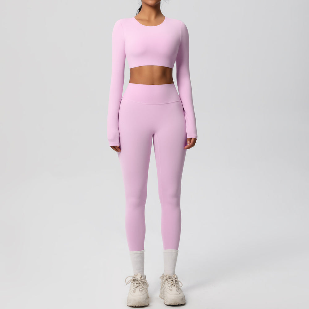 New arrival: european and american style solid color double-sided brushed breathable compression yoga set - 8 piece activewear set for running and fitness