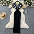 Vintage ethnic print v-neck knit dress - women's summer slim fit, figure-flattering, elegant & chic maxi dress