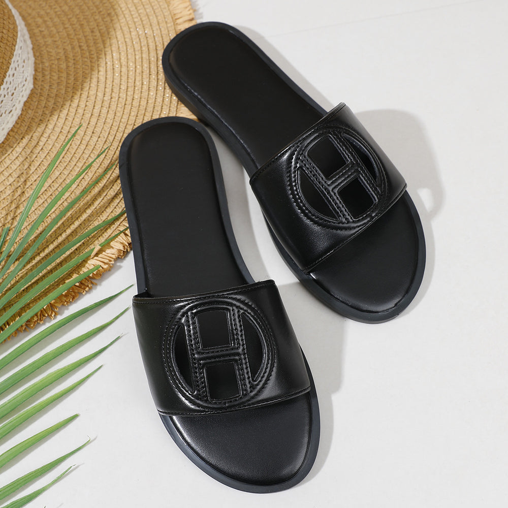 2026 women's summer fashion versatile sandals - ladies' outdoor slippers with hot-pressed electric embroidery and flat soles (for export)