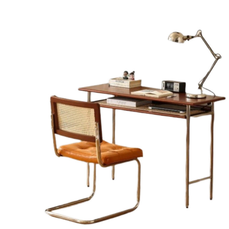 Narrow solid wood desk for study, retro home office computer desk, mid-century modern style, nordic small apartment student writing desk