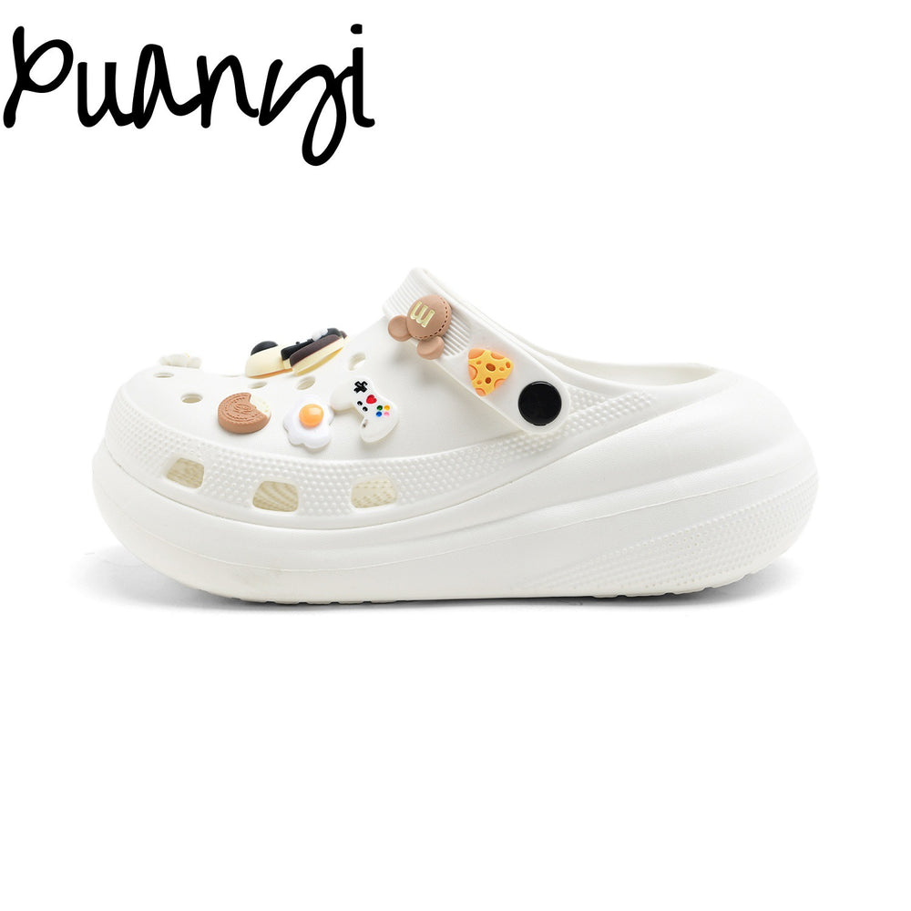 Bone white bouquet puff shoes flower clogs thick sole 6cmclassystereo spring and summer new arrival beach shoes outwear