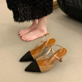 2024 summer new fashion pointed-toe stiletto sandals, french color-block low-cut high heels, open-back designer women's shoes