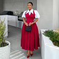 European and american style women's summer  elegant bubble sleeve blouse collar high waist slimming dress - faux two-piece