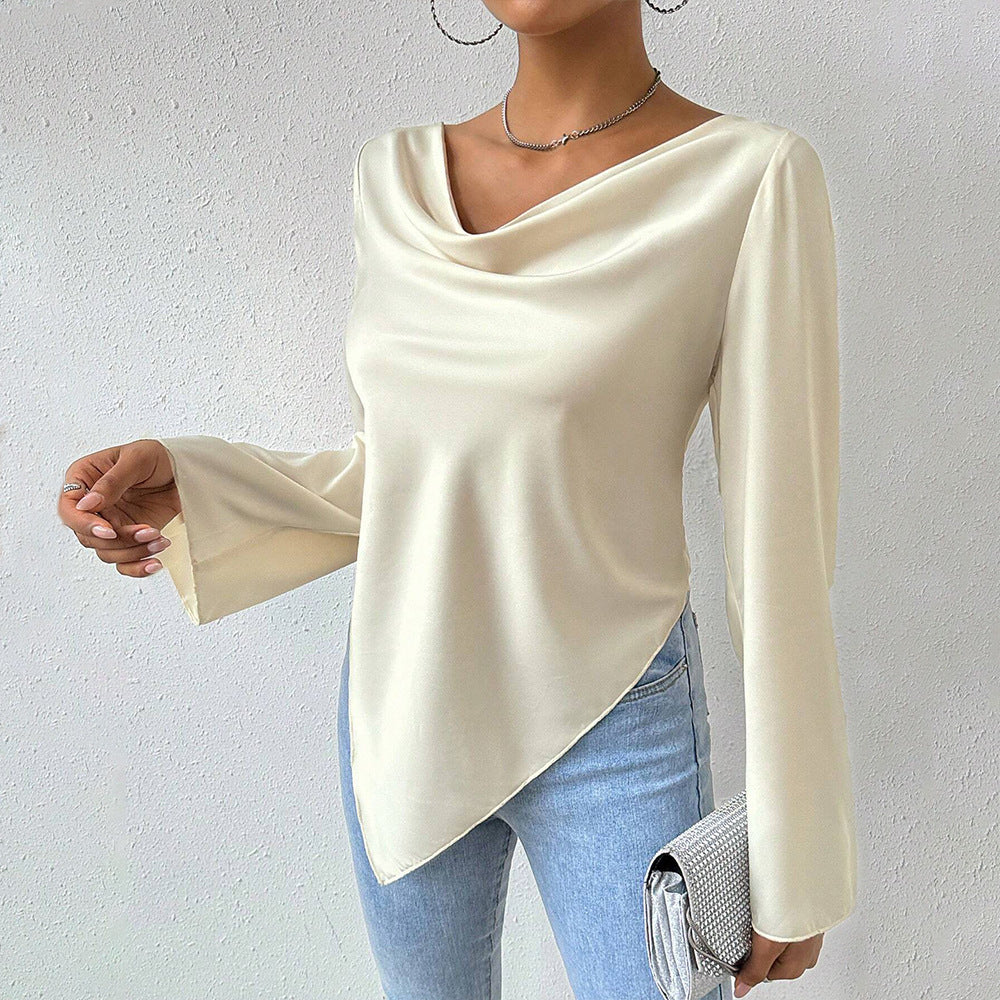 women's fashion: elegant and sophisticated t-shirt - spring/summer, chic, and high-end long sleeve top