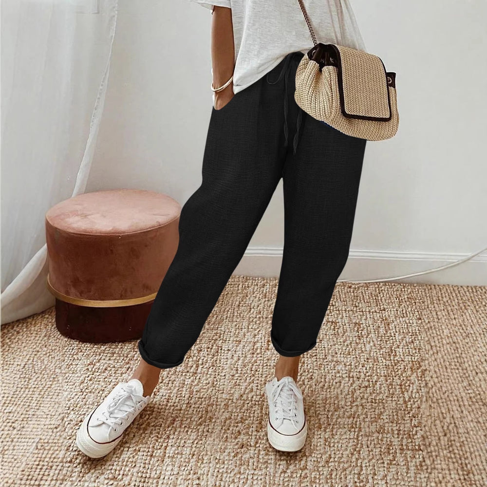 women's clothing  pure color drawstring loosecasualstraight-leg pants workwear pants elegantwork clothing