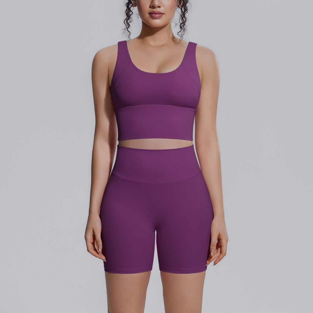 Sexy v-shaped back sports bra high waist hip lifting tight shorts suit quick-drying yoga clothes running fitness clothes
